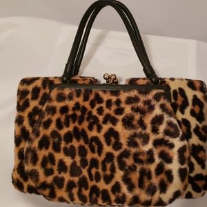 Ronay faux leopard print purse with leather handle